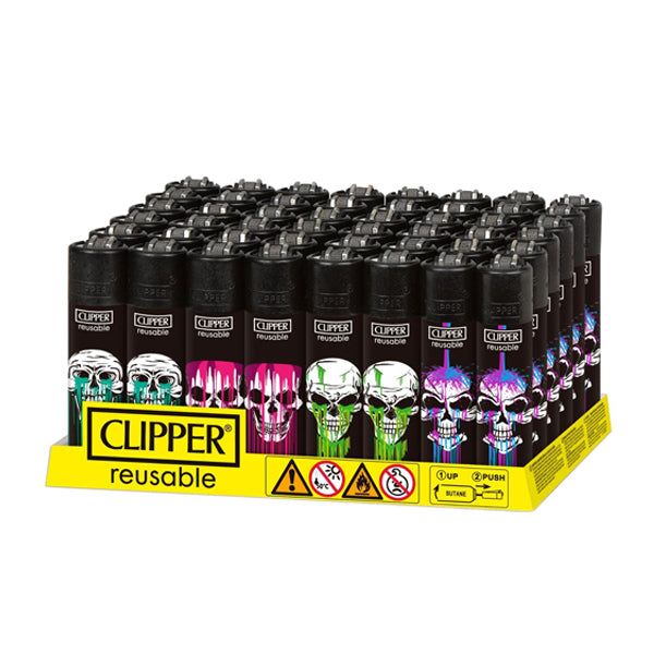 Clipper (DSPLY 48pc)(Lighter) CP11R Reusable Classic Large Wild Skull