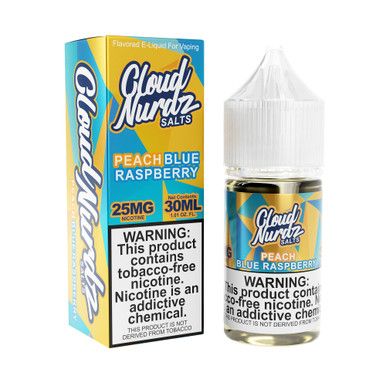 Peach Blue Raspberry Cloud Nurdz TFN Salts 30mL with packaging