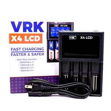 VRK X4 LCD 4 Bay Battery Charger with packaging