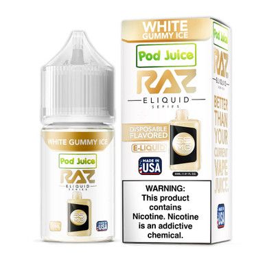 White Gummy Ice Pod Juice x RAZ Salts 30ml with Packaging