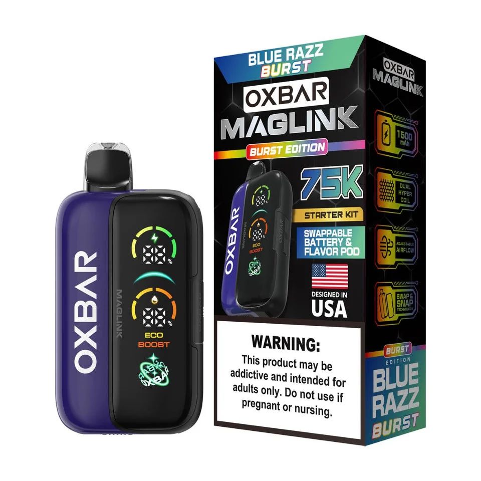 Oxbar Maglink Starter Kit Nixodine 75K Disposable Blue Razz Burst with packaging