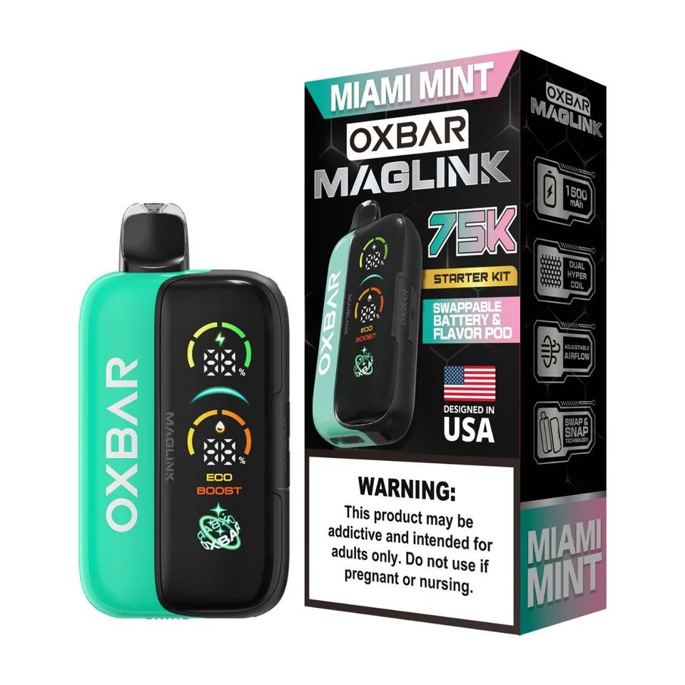 Oxbar Maglink Starter Kit Nixodine 75K Disposable Miami Mint with packaging