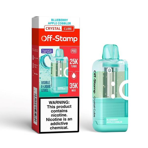 Off Stamp X Cube Crystal 35K Disposable Pod Blueberry Apple Cobbler with packaging