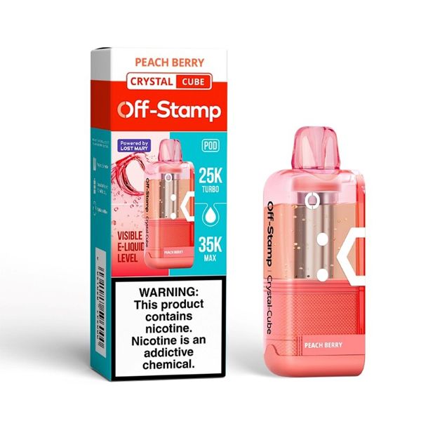Off Stamp X Cube Crystal 35K Disposable Pod Peach Berry with packaging
