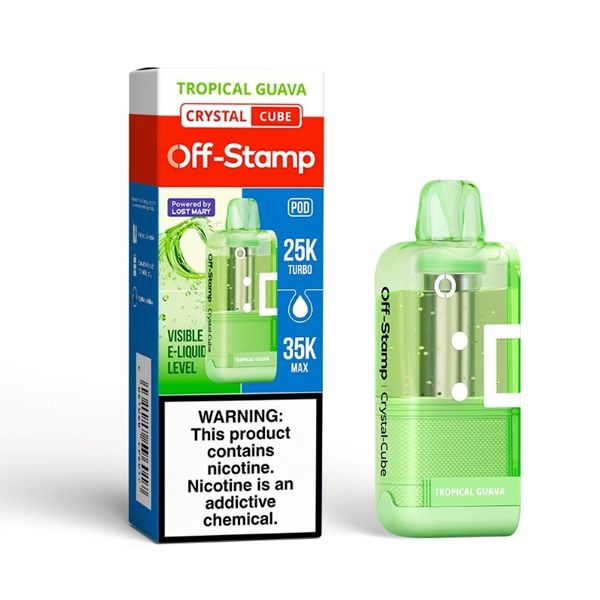Off Stamp X Cube Crystal 35K Disposable Pod Tropical Guava with packaging