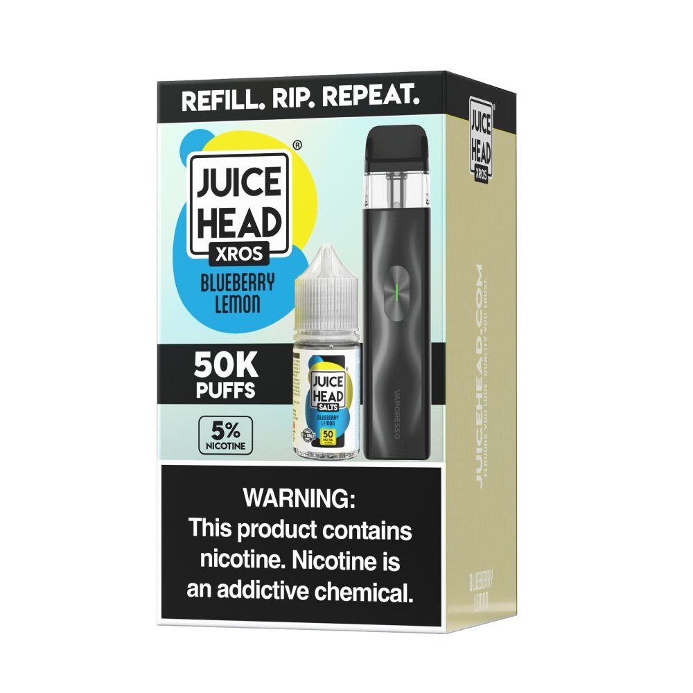 Vaporesso XROS 4 Mini Pod System + Juice Head Salts 30mL Collab Set Blueberry Lemon packaging