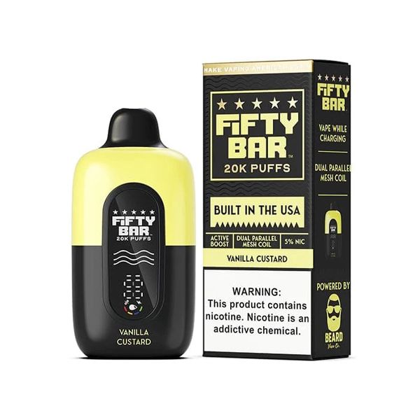 Fifty Bar V2 20K Disposable Vanilla Custard with packaging