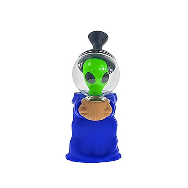 Non branded (Water Pipe) F42 6.7″ Alien Silicone Bubbler with Glass Helmet Blue