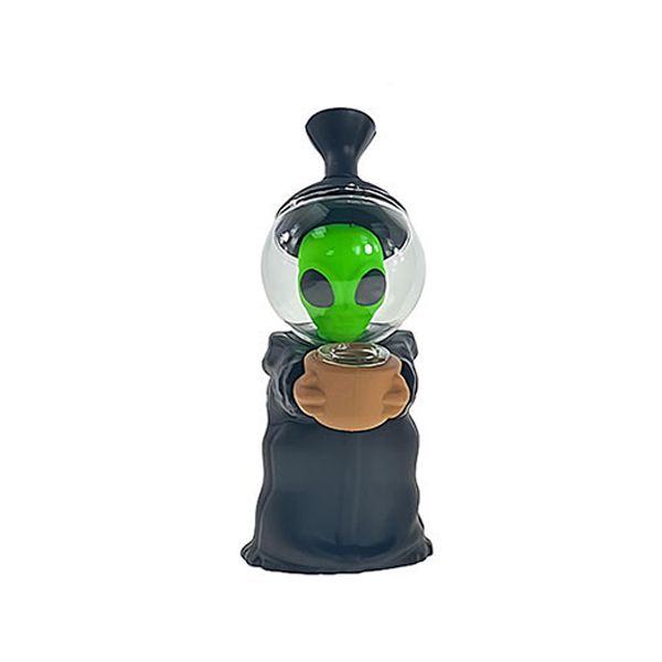 Non branded (Water Pipe) F42 6.7″ Alien Silicone Bubbler with Glass Helmet Black