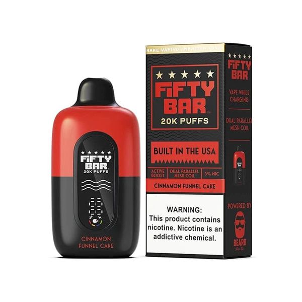 Fifty Bar V2 20K Disposable Cinnamon Funnel Cake with packaging