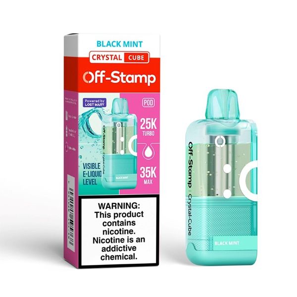 Off Stamp X Cube Crystal 35K Disposable Pod Black Mint with packaging