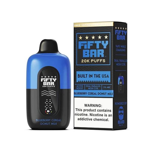 Fifty Bar V2 20K Disposable Blueberry Cereal Donut Milk with packaging