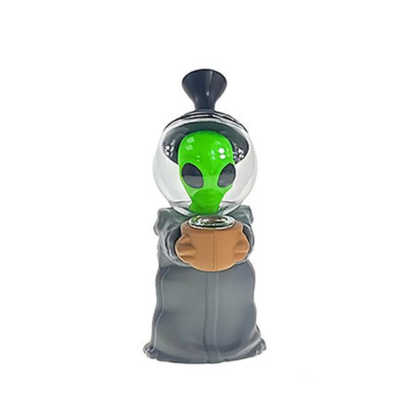Non branded (Water Pipe) F42 6.7″ Alien Silicone Bubbler with Glass Helmet Grey