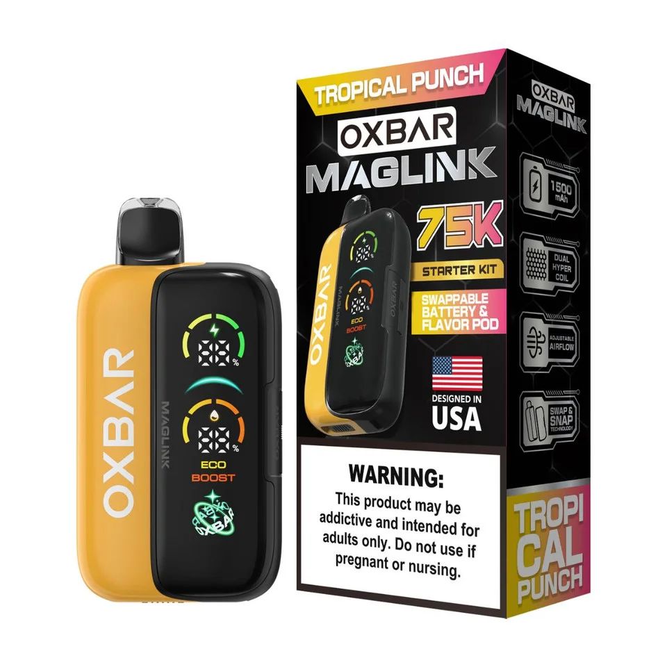 Oxbar Maglink Starter Kit Nixodine 75K Disposable Tropical Punch with packaging
