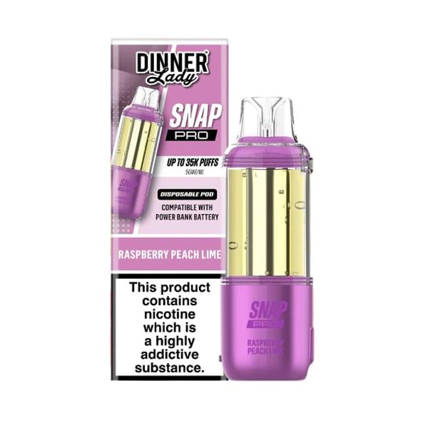 Dinner Lady Snap Pro 35K Disposable Pod Raspberry Peach Lime with packaging