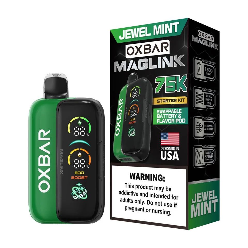 Oxbar Maglink Starter Kit Nixodine 75K Disposable Jewel Mint with packaging