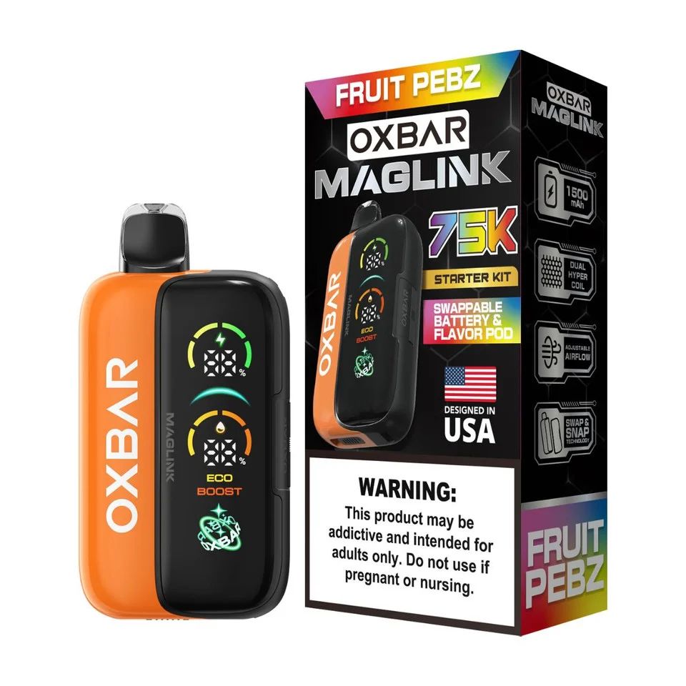 Oxbar Maglink Starter Kit Nixodine 75K Disposable Fruity Pebz with packaging