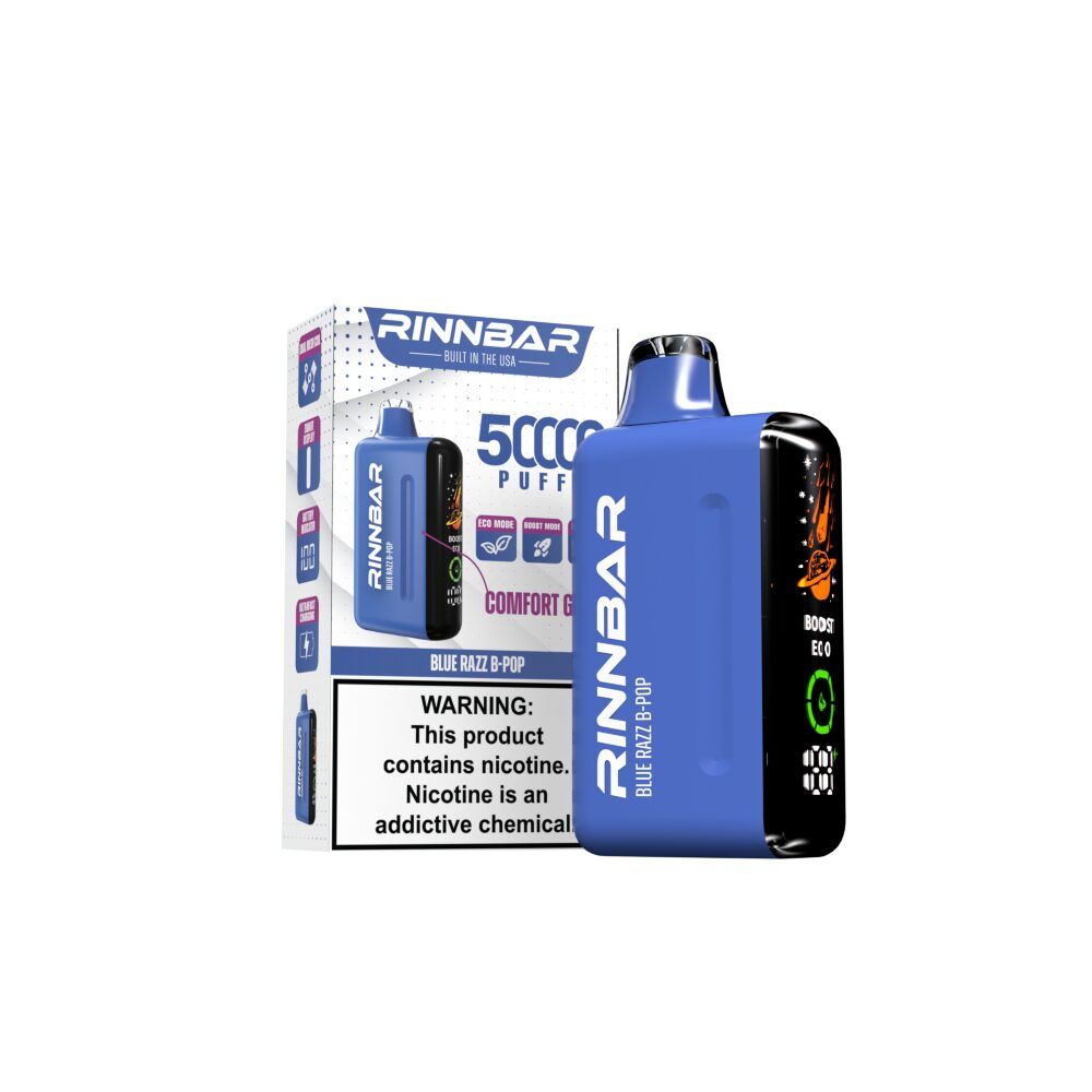 Rinn Bar 50K Disposable Blue Razz B-Pop with packaging